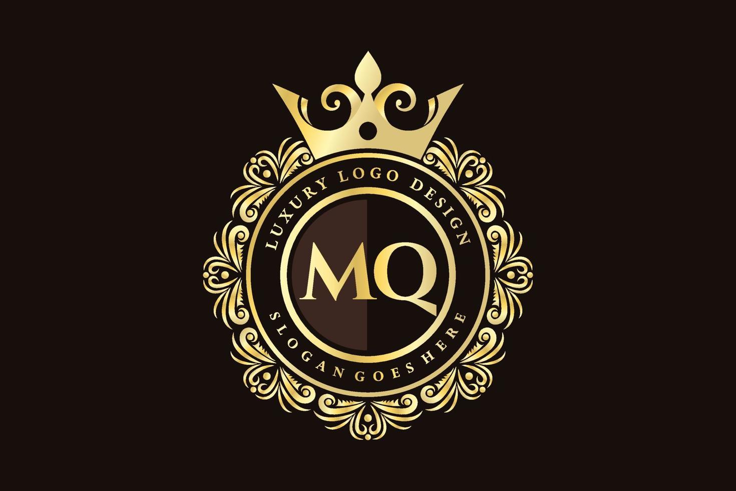 MQ Initial Letter Gold calligraphic feminine floral hand drawn heraldic monogram antique vintage style luxury logo design Premium Vector