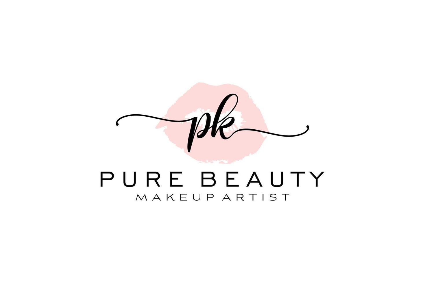 Initial PK Watercolor Lips Premade Logo Design, Logo for Makeup Artist Business Branding, Blush Beauty Boutique Logo Design, Calligraphy Logo with creative template. vector