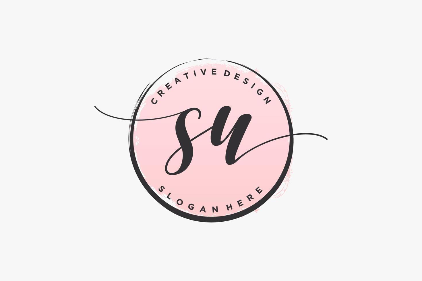 Initial SU handwriting logo with circle template vector signature, wedding, fashion, floral and botanical with creative template.