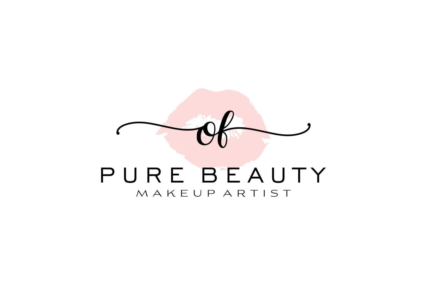 Initial OF Watercolor Lips Premade Logo Design, Logo for Makeup Artist Business Branding, Blush Beauty Boutique Logo Design, Calligraphy Logo with creative template. vector