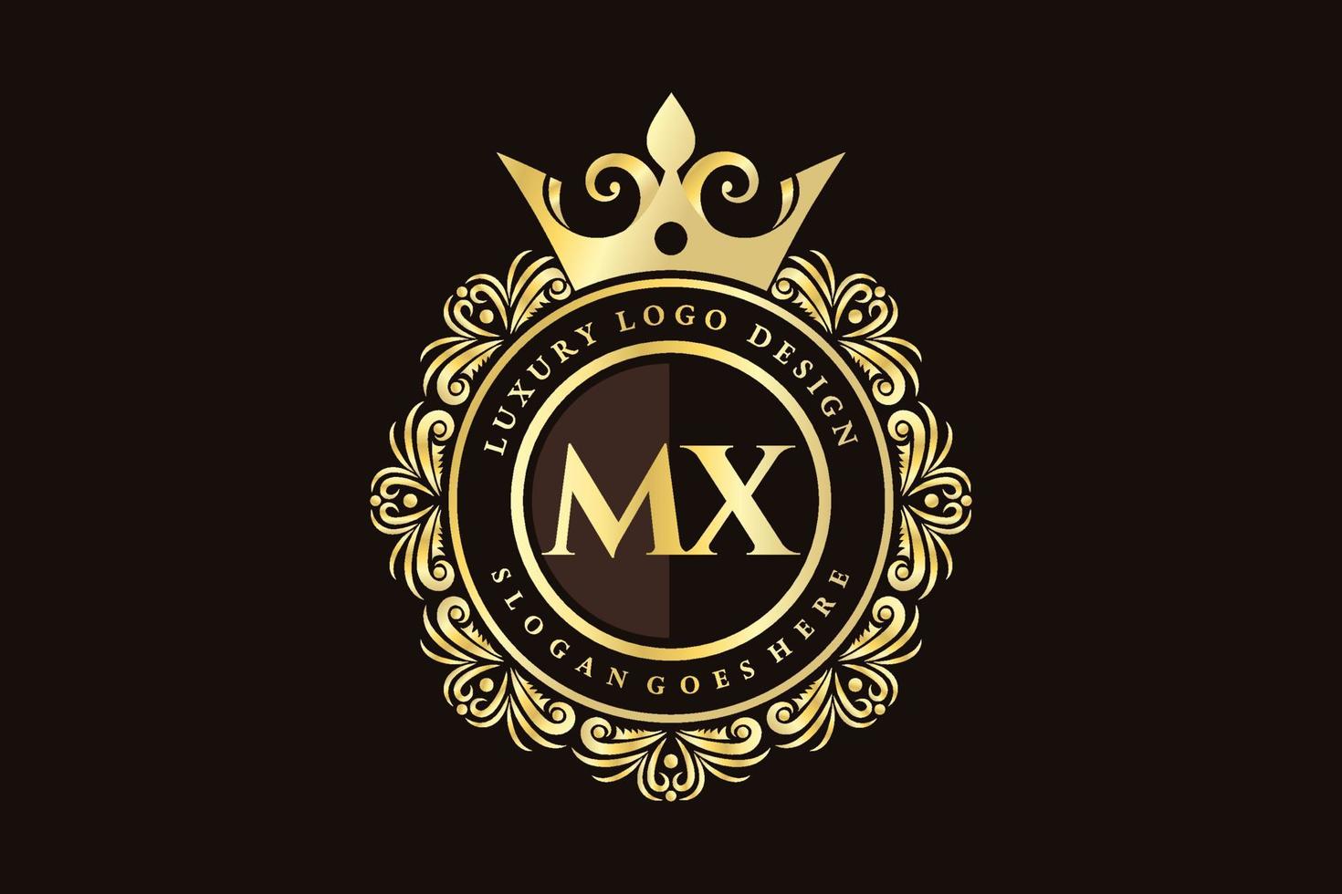 MX Initial Letter Gold calligraphic feminine floral hand drawn heraldic monogram antique vintage style luxury logo design Premium Vector