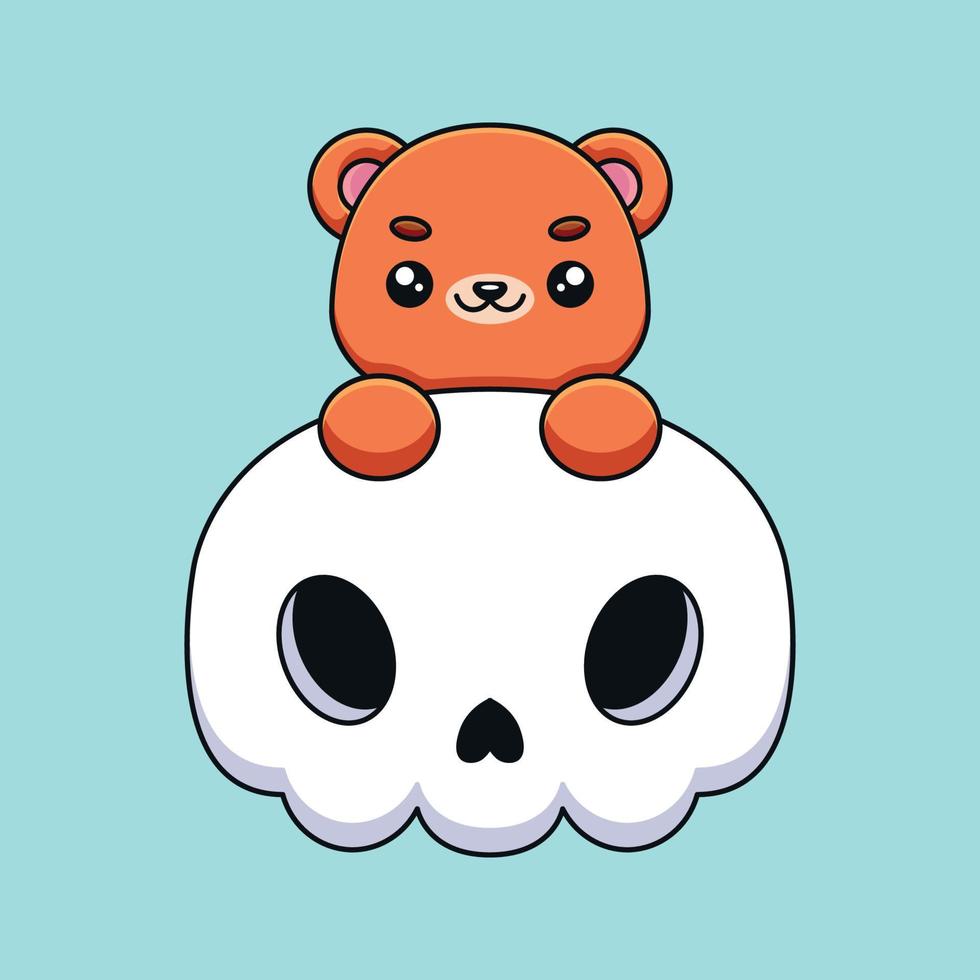 lindo cráneo oso halloween dibujos animados mascota garabato arte dibujado a mano concepto vector kawaii icono ilustración