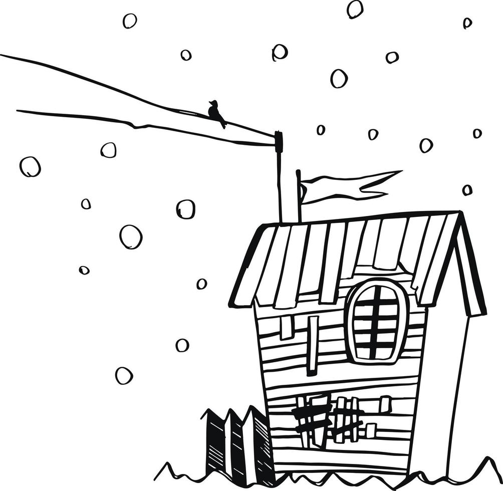 Drawing house Hygge. Black graphic line. Vector illustration