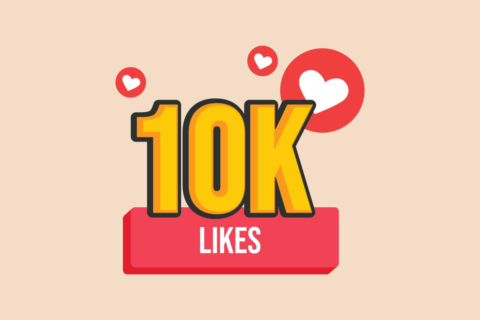 10k likes with love icon. Congratulation banner. Social media concept
