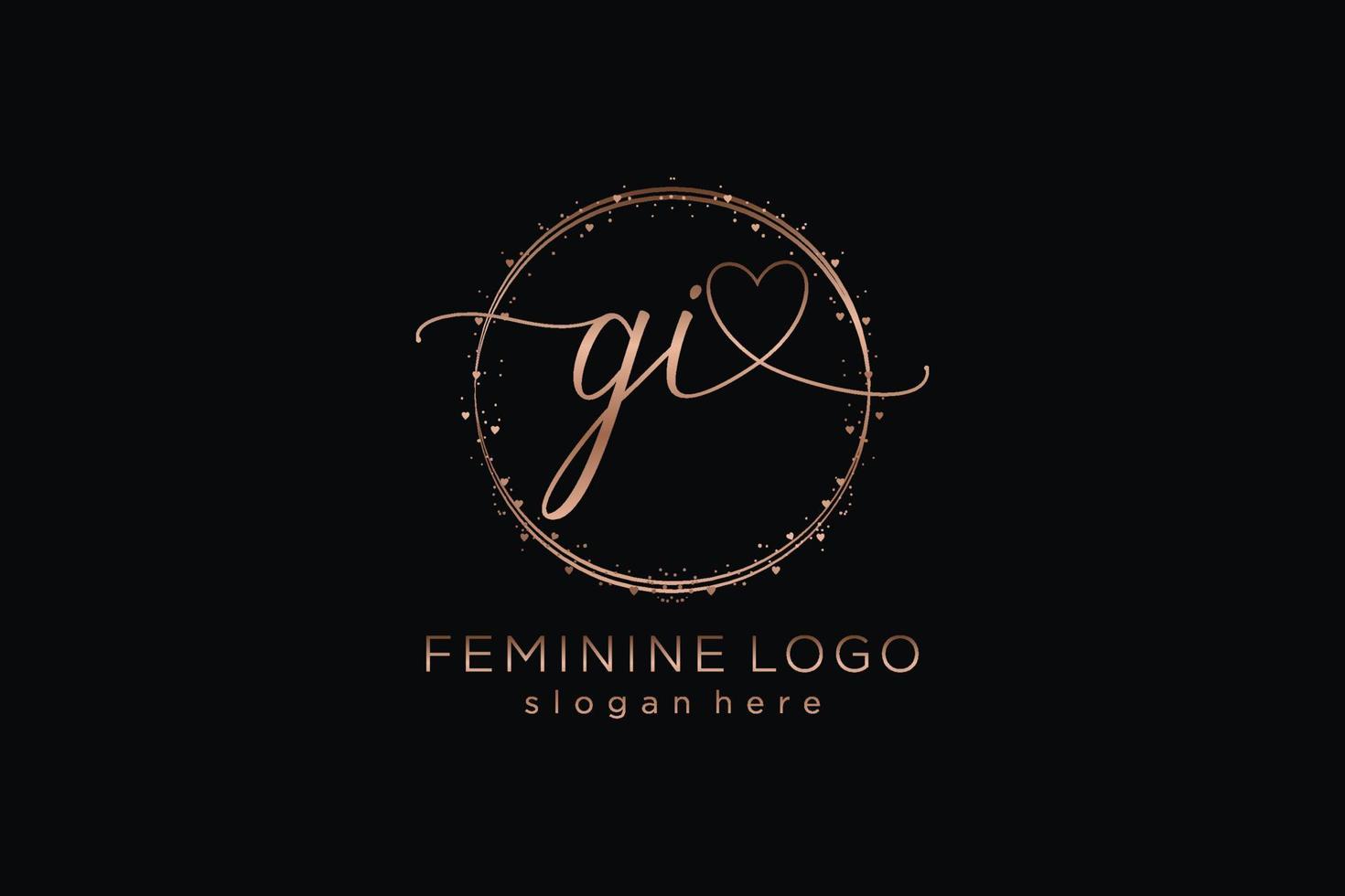 logotipo de escritura a mano gi inicial con plantilla de círculo logotipo vectorial de boda inicial, moda, floral y botánica con plantilla creativa. vector