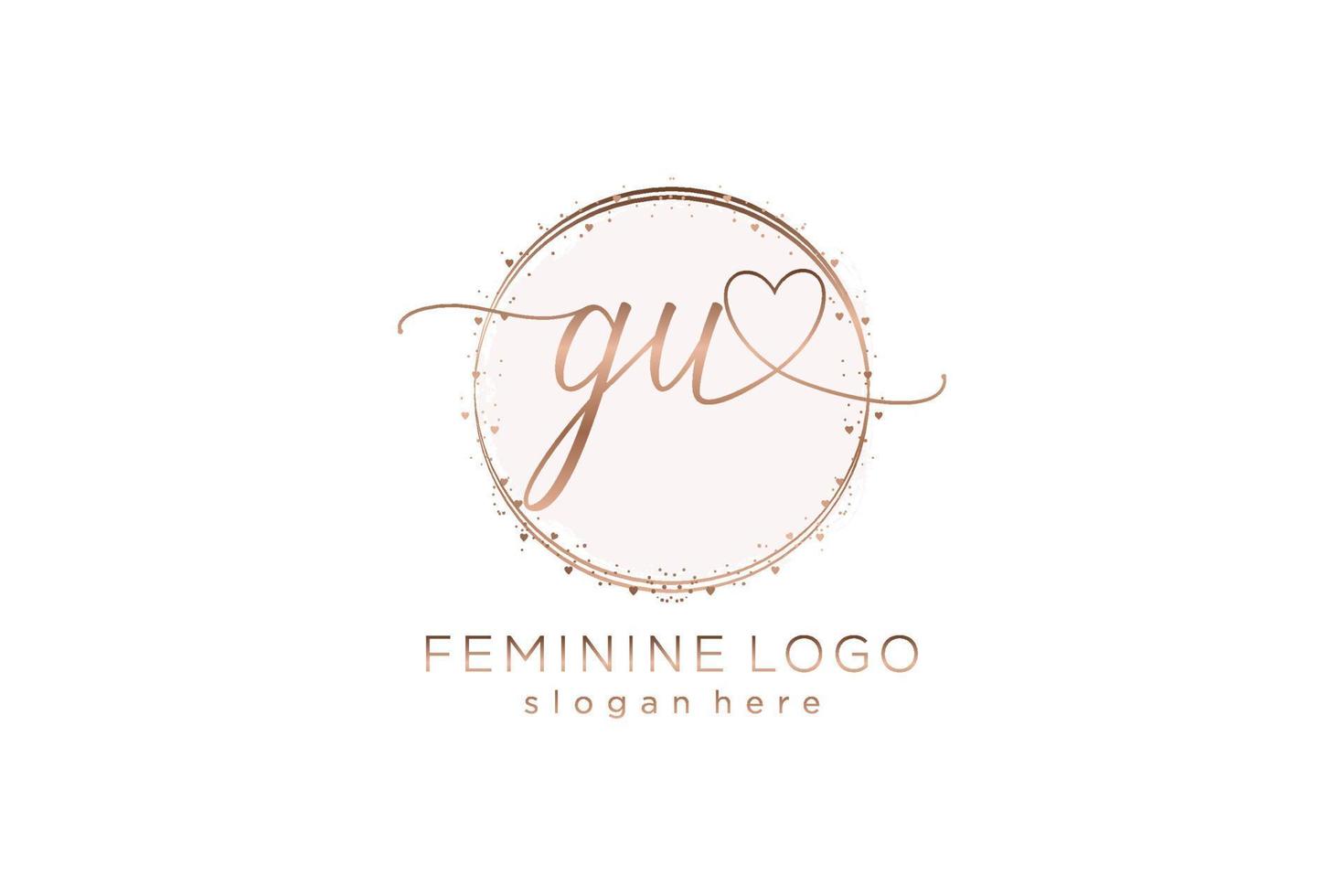 Initial GU handwriting logo with circle template vector logo of initial wedding, fashion, floral and botanical with creative template.