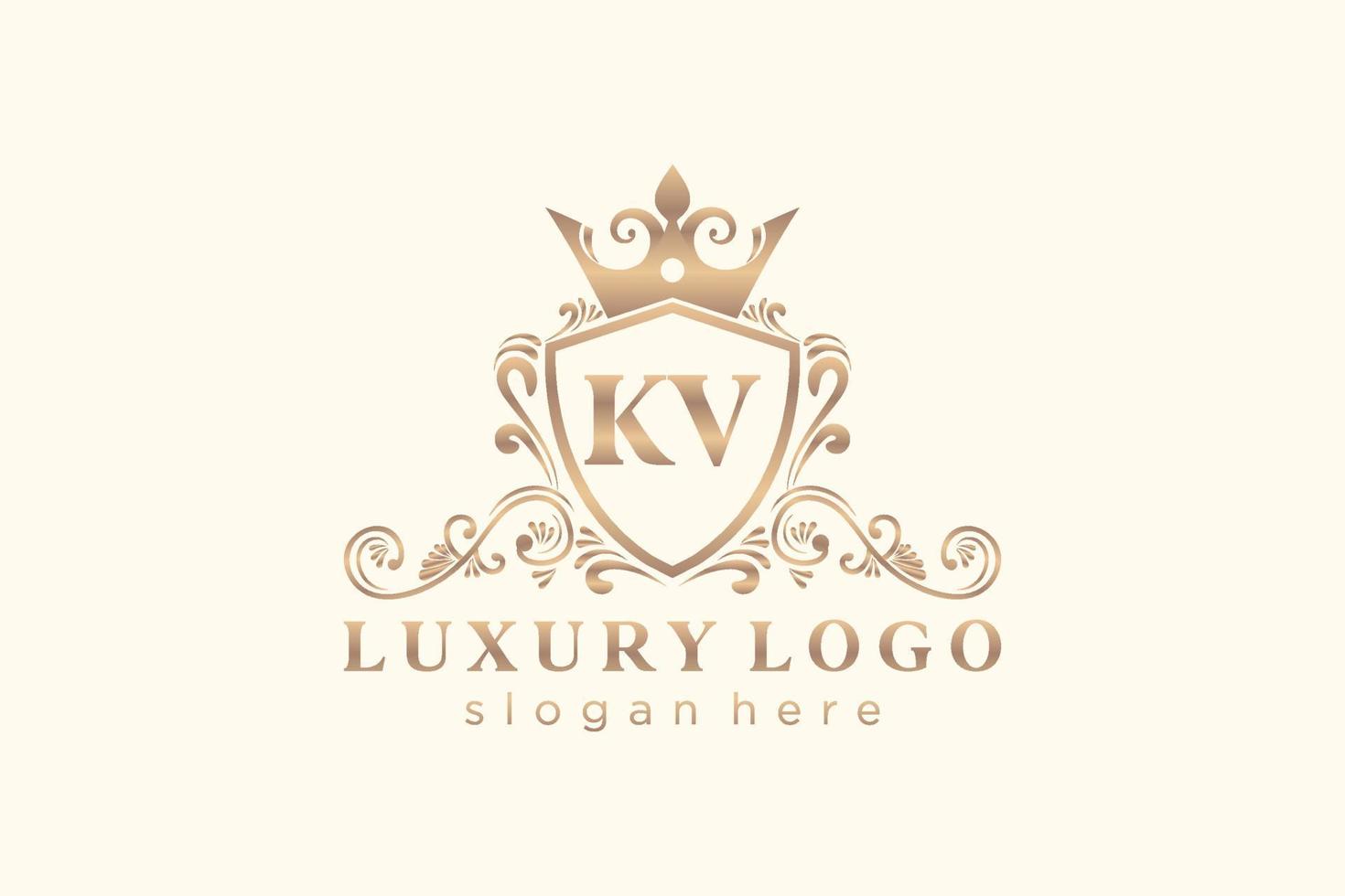 Initial KV Letter Royal Luxury Logo template in vector art for Restaurant, Royalty, Boutique, Cafe, Hotel, Heraldic, Jewelry, Fashion and other vector illustration.