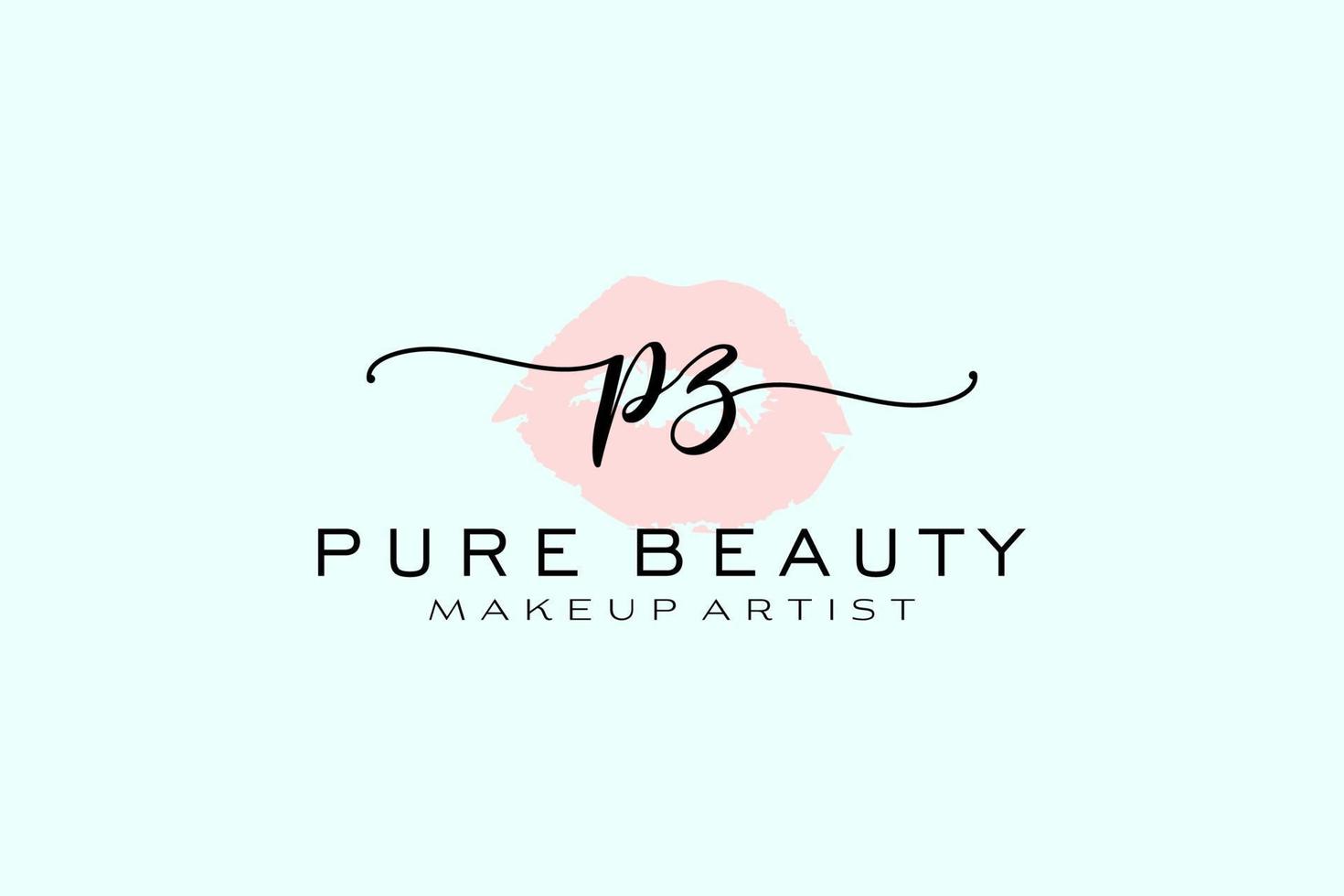 Initial PZ Watercolor Lips Premade Logo Design, Logo for Makeup Artist Business Branding, Blush Beauty Boutique Logo Design, Calligraphy Logo with creative template. vector