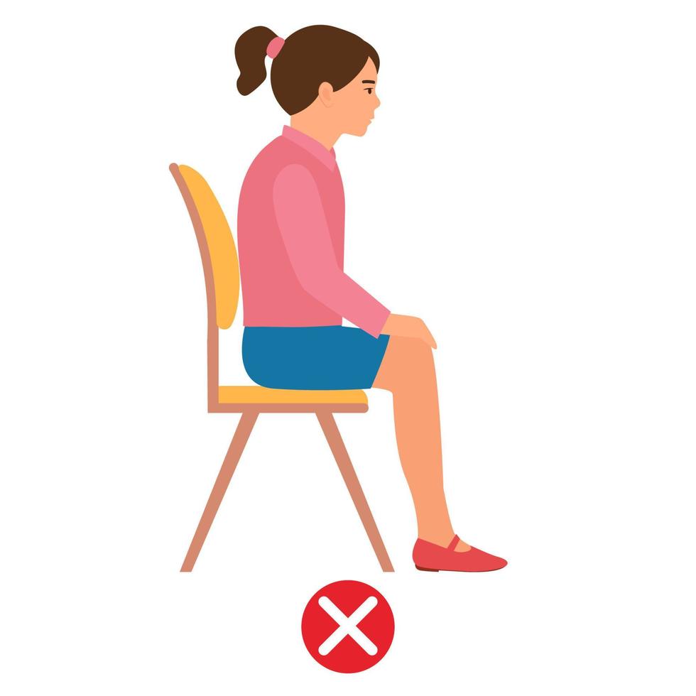 posición sentada correcta. infografías médicas con la columna vertebral de un niño sentada correctamente en una silla. ilustración vectorial aislada vector