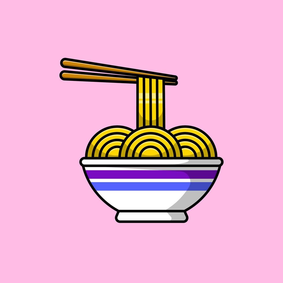 Noodle With Chopstick Cartoon Vector Icons Illustration. Flat Cartoon Concept. Suitable for any creative project.