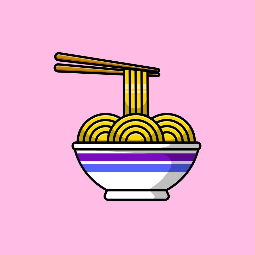 fideos con ilustración de iconos de vector de dibujos animados de palillos. concepto de caricatura plana. adecuado para cualquier proyecto creativo.