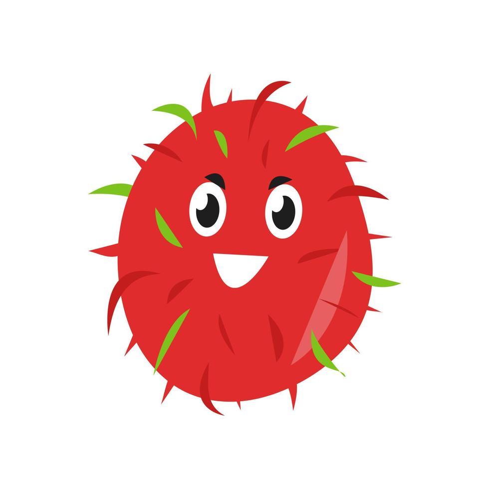 cute character rambutan fruit. isolated on a white background. suitable for mascot, children's book, icon, t-shirt design etc. fruit, food, vegetarian, health concept. flat vector design illustration