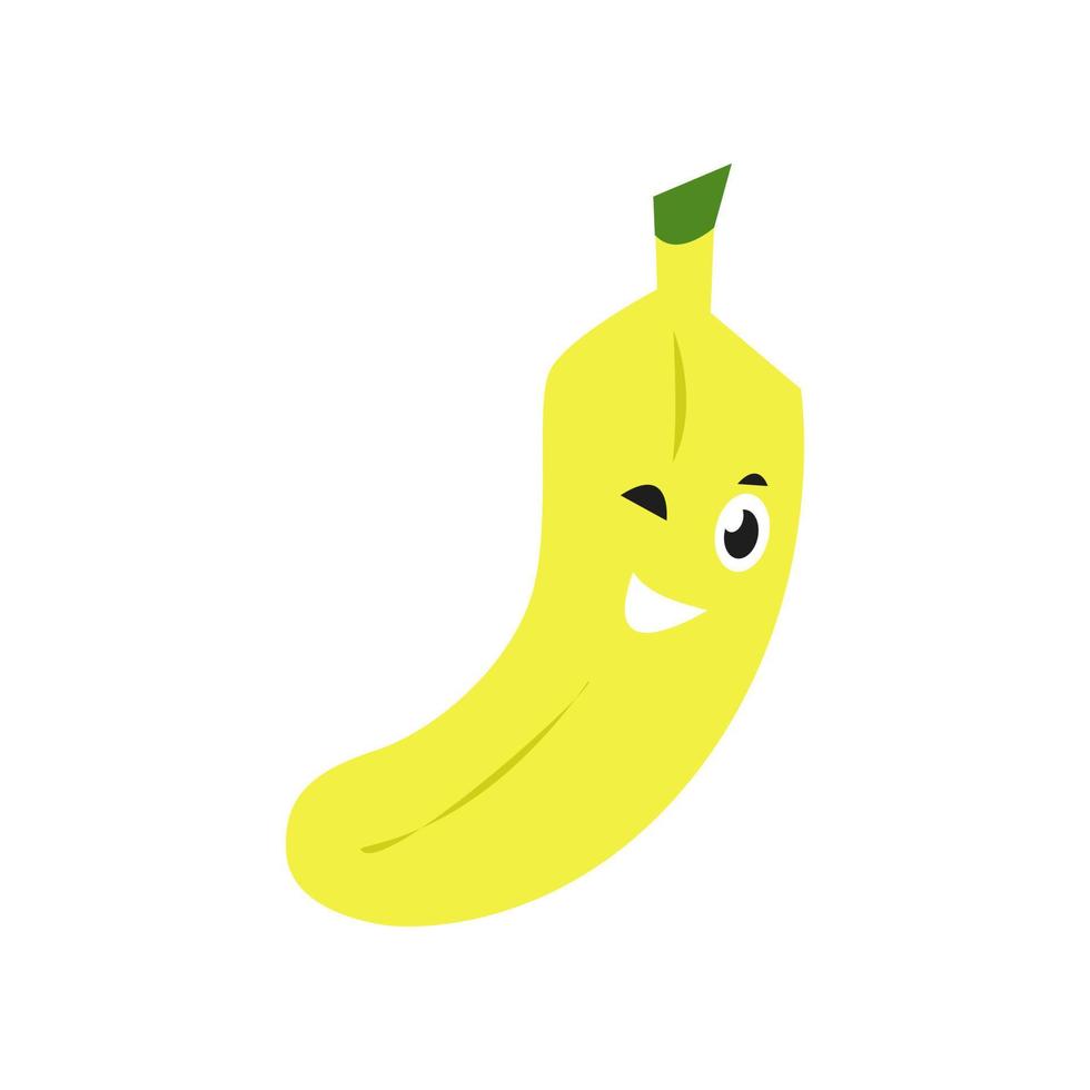 lindo personaje de plátano. Aislado en un fondo blanco. adecuado para mascota, libro infantil, icono, diseño de camisetas, etc. fruta, comida, vegetariano, concepto de salud. ilustración de diseño de vector plano