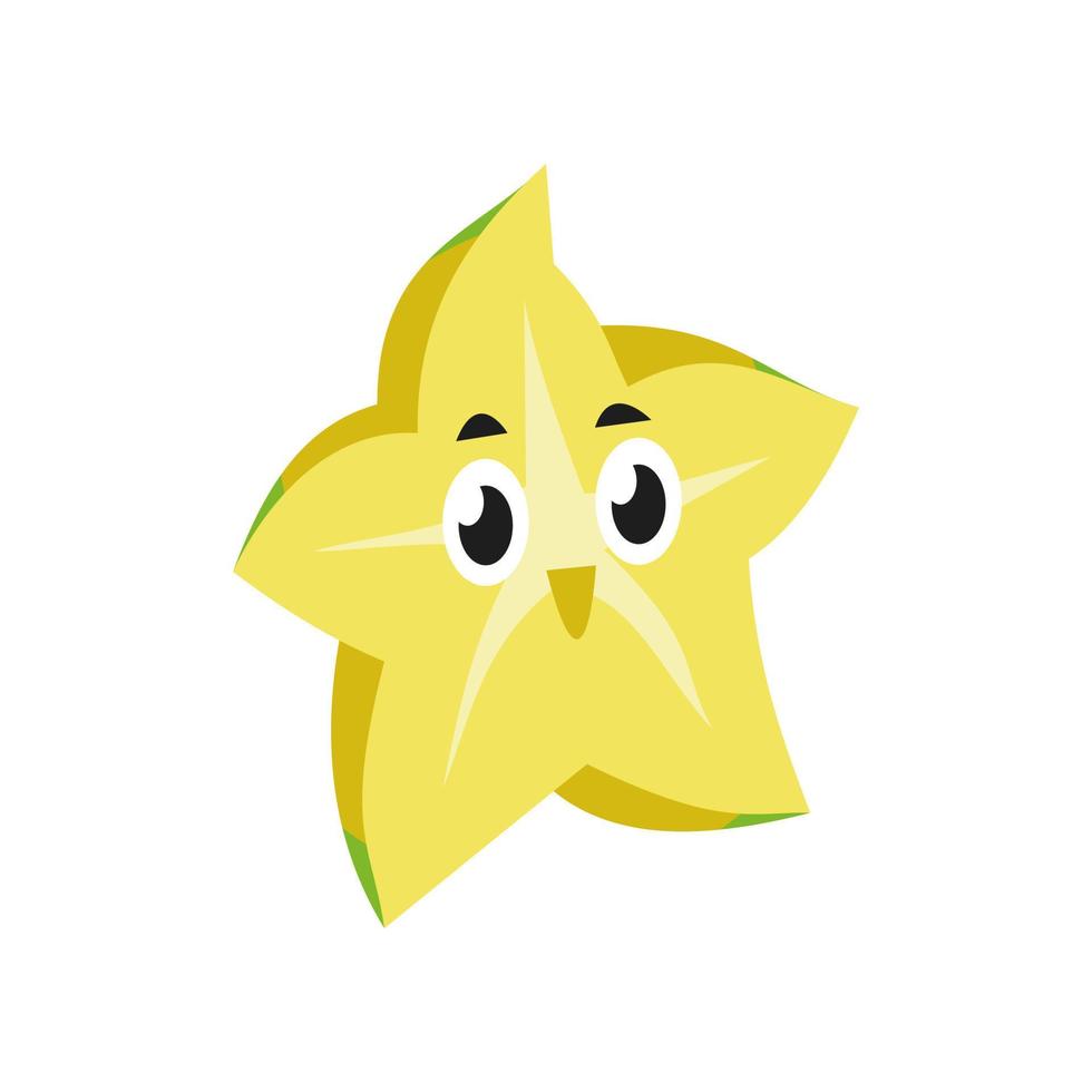 lindo personaje de carambola. Aislado en un fondo blanco. adecuado para mascota, libro infantil, icono, diseño de camisetas, etc. fruta, comida, vegetariano, concepto de salud. ilustración de diseño de vector plano