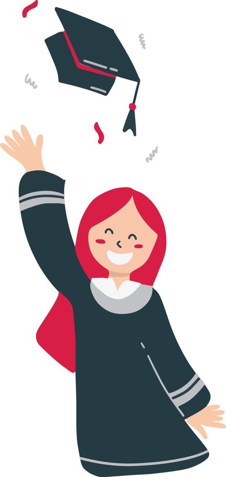 Playful Girl Throwing a Graduation Cap Hand Drawn Graduation Illustration vector