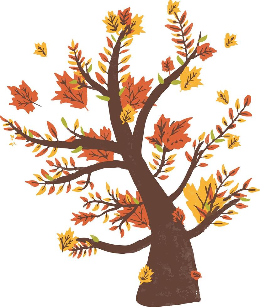 alegre árbol de otoño dibujado a mano ilustración de otoño vector