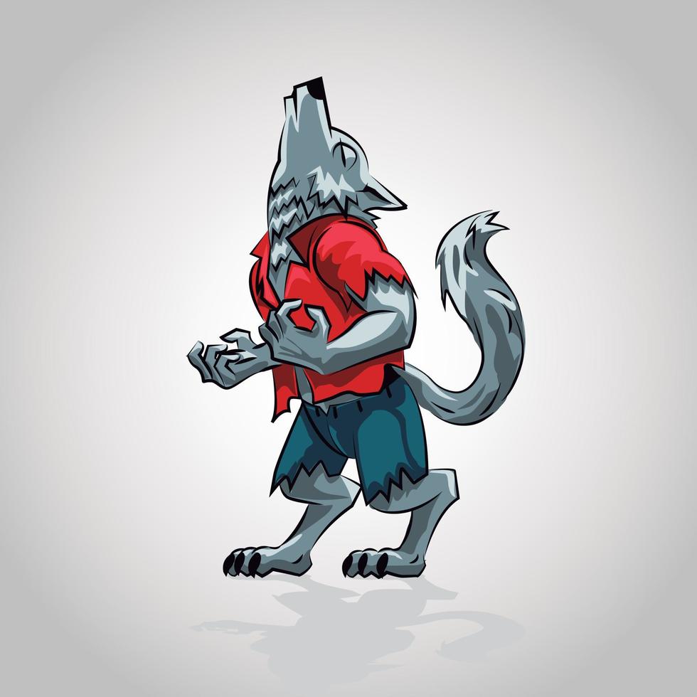 Howling cartoon werewolf with red shirt clip art. Vector illustration with simple gradients. All in a few layers.