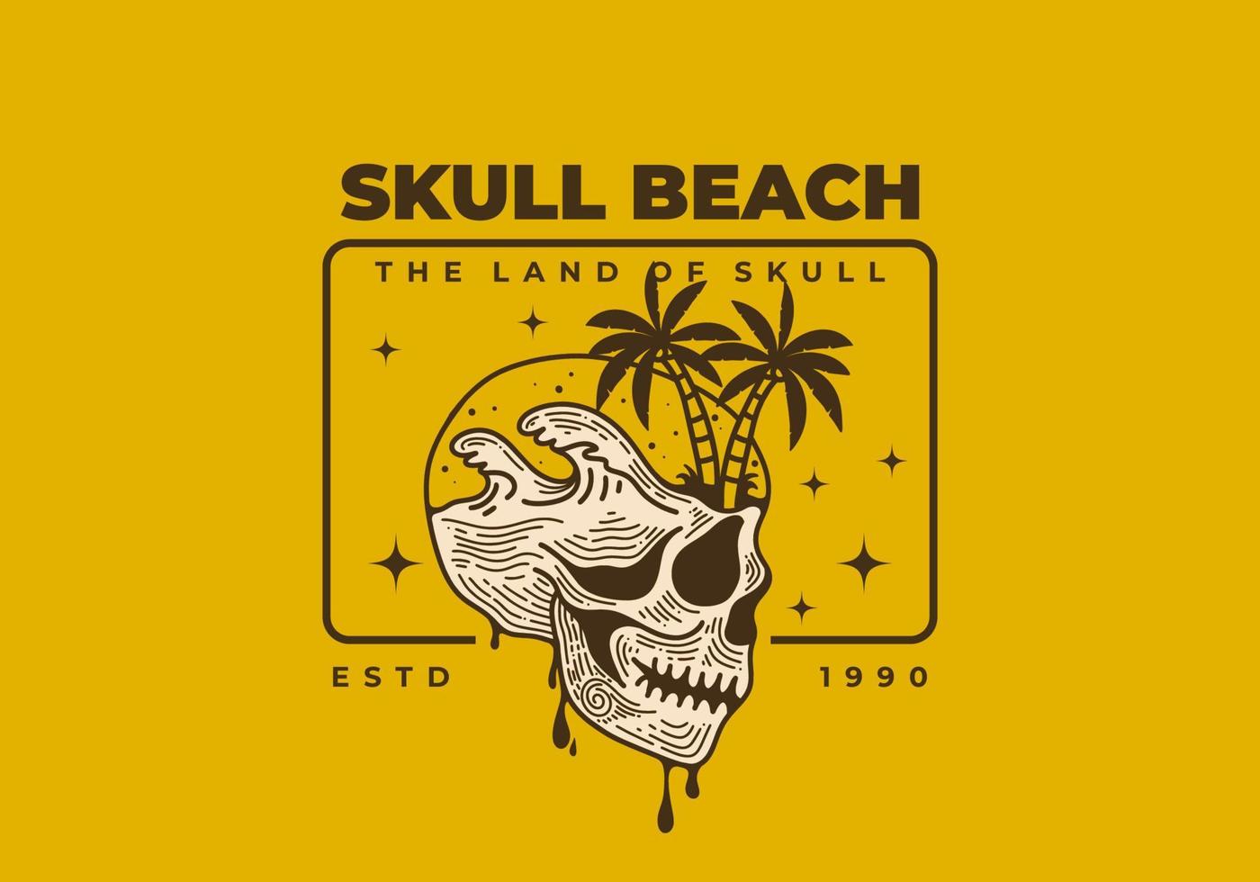 Vintage skull with beach illustration on it vector