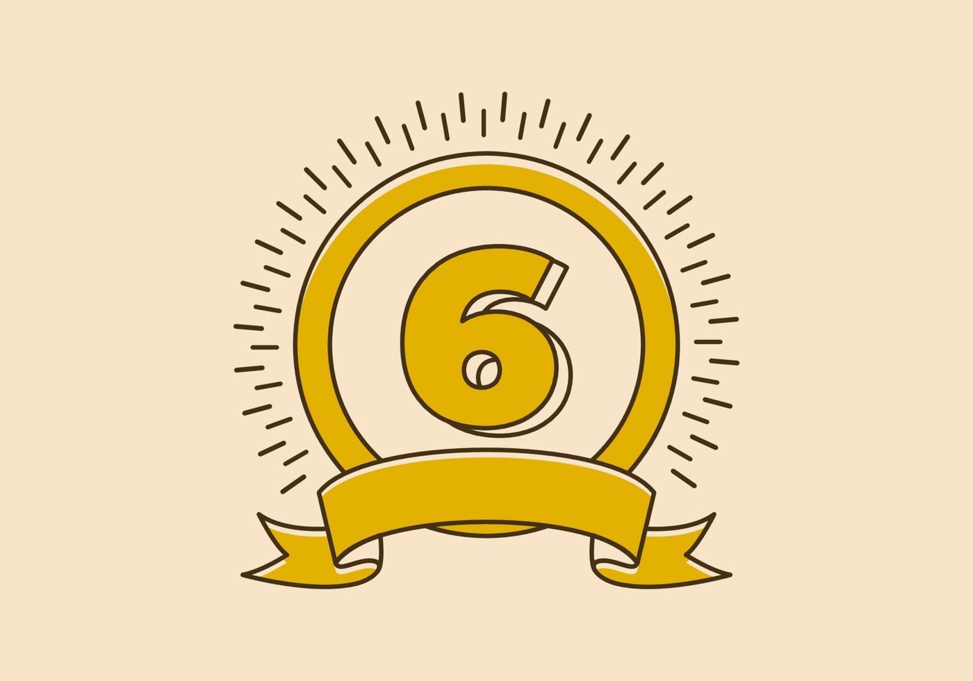 Vintage yellow circle badge with number 6 on it vector