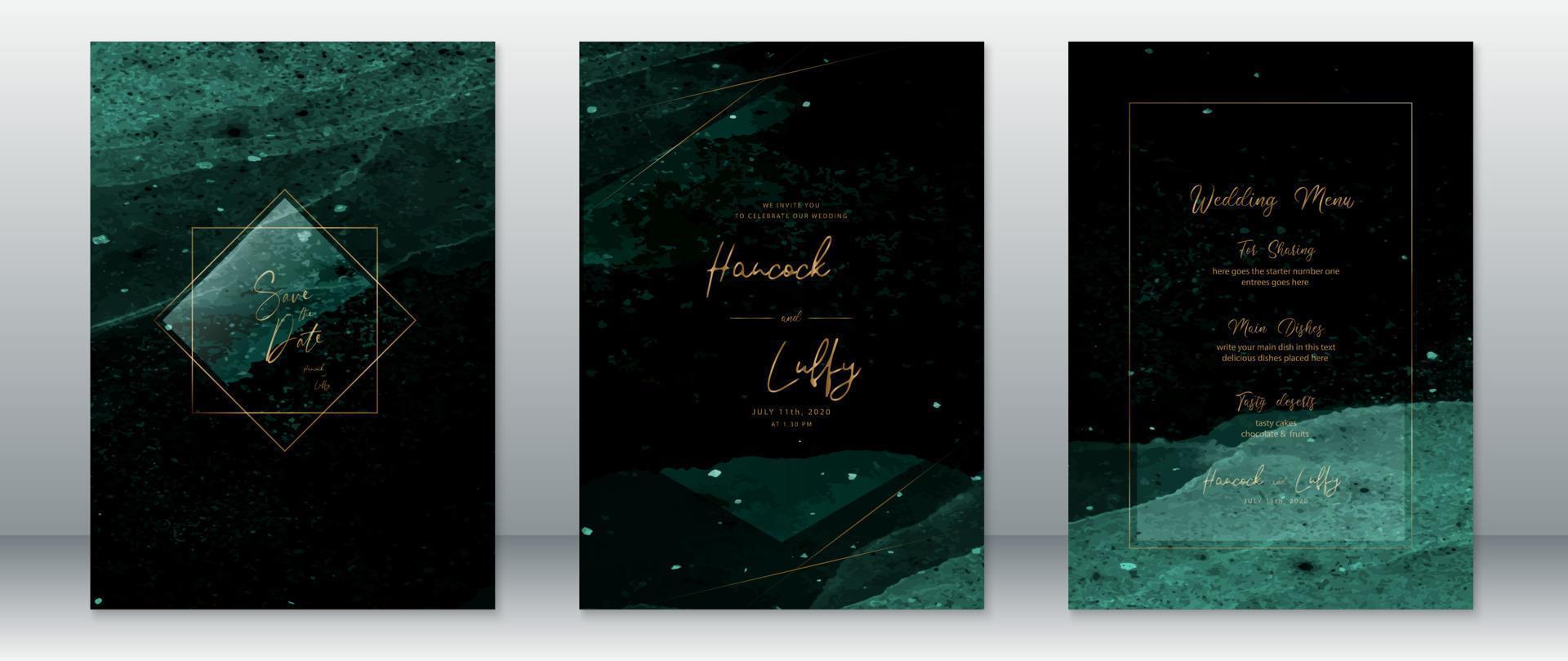 Wedding invitation card luxury dark green background vector