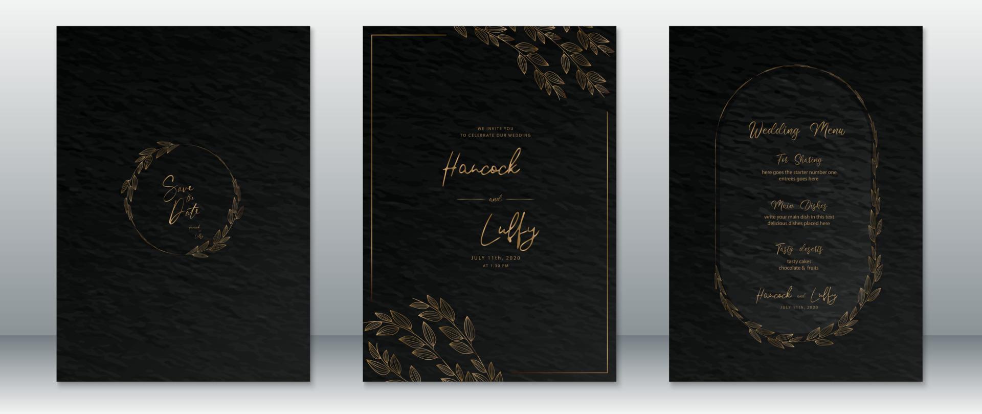 Wedding invitation card template luxury of gold design vector
