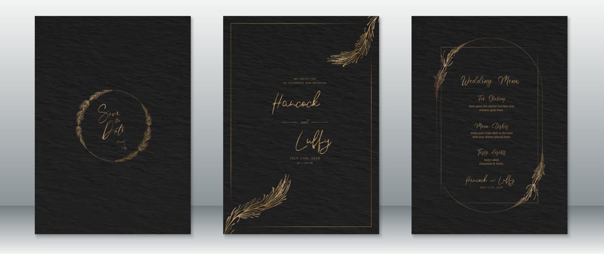 Wedding invitation card template luxury with black and gold design vector