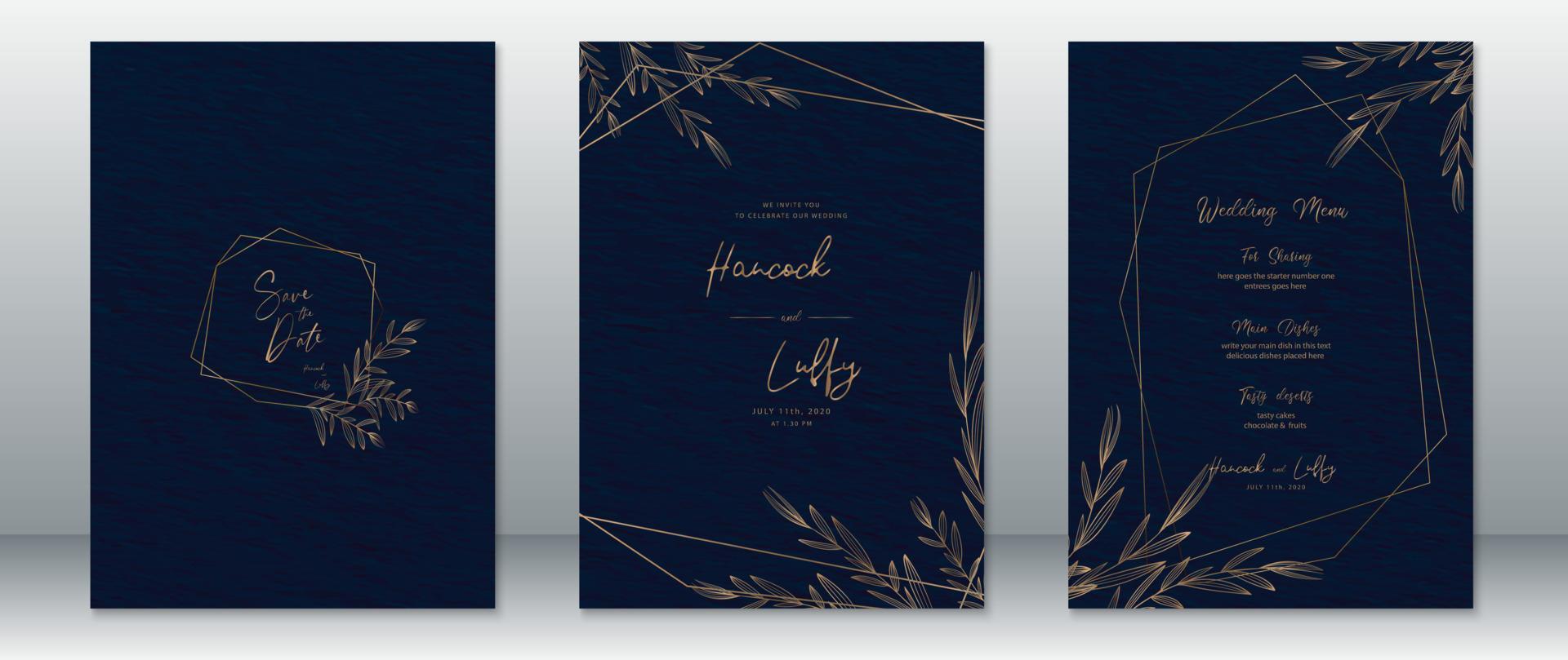 Wedding invitation card template luxury design vector