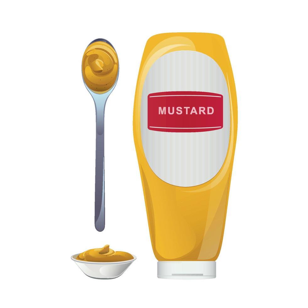 Mustard. Dijon honey sauce cream. Vector design in cartoon style for food branding.