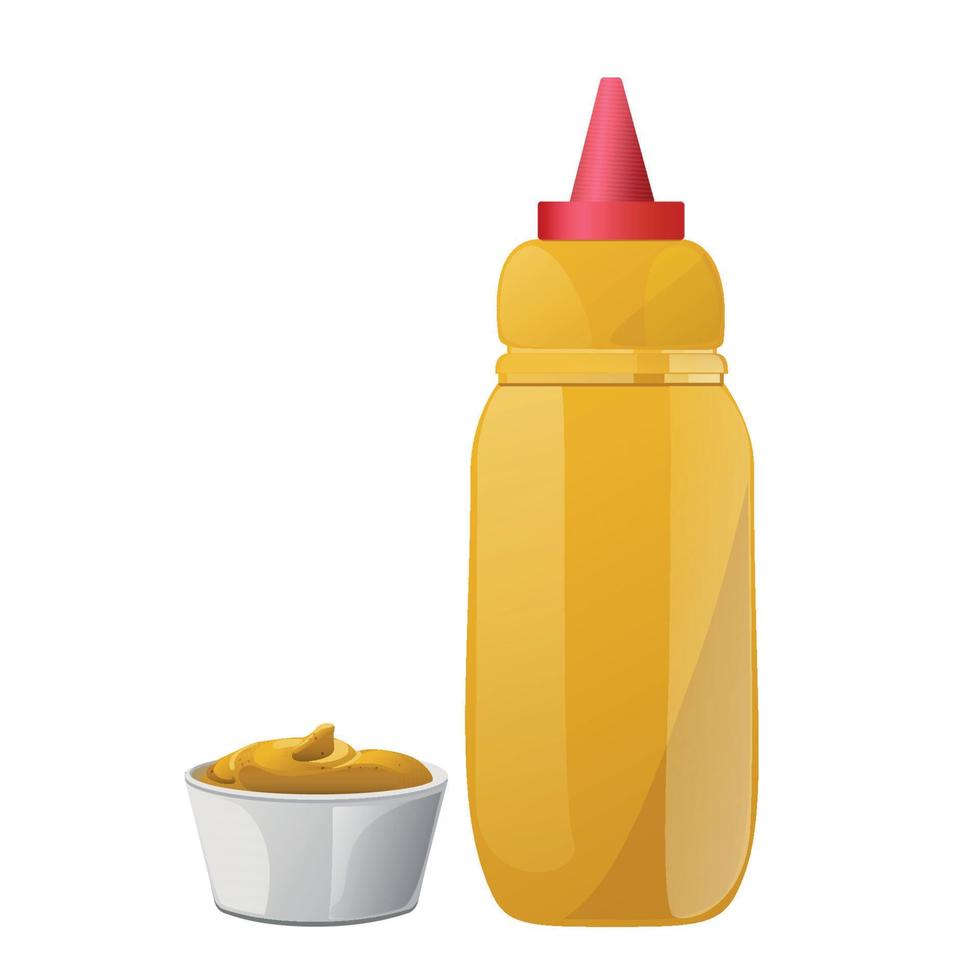 Mustard. Dijon honey sauce cream. Vector design in cartoon style for food branding.