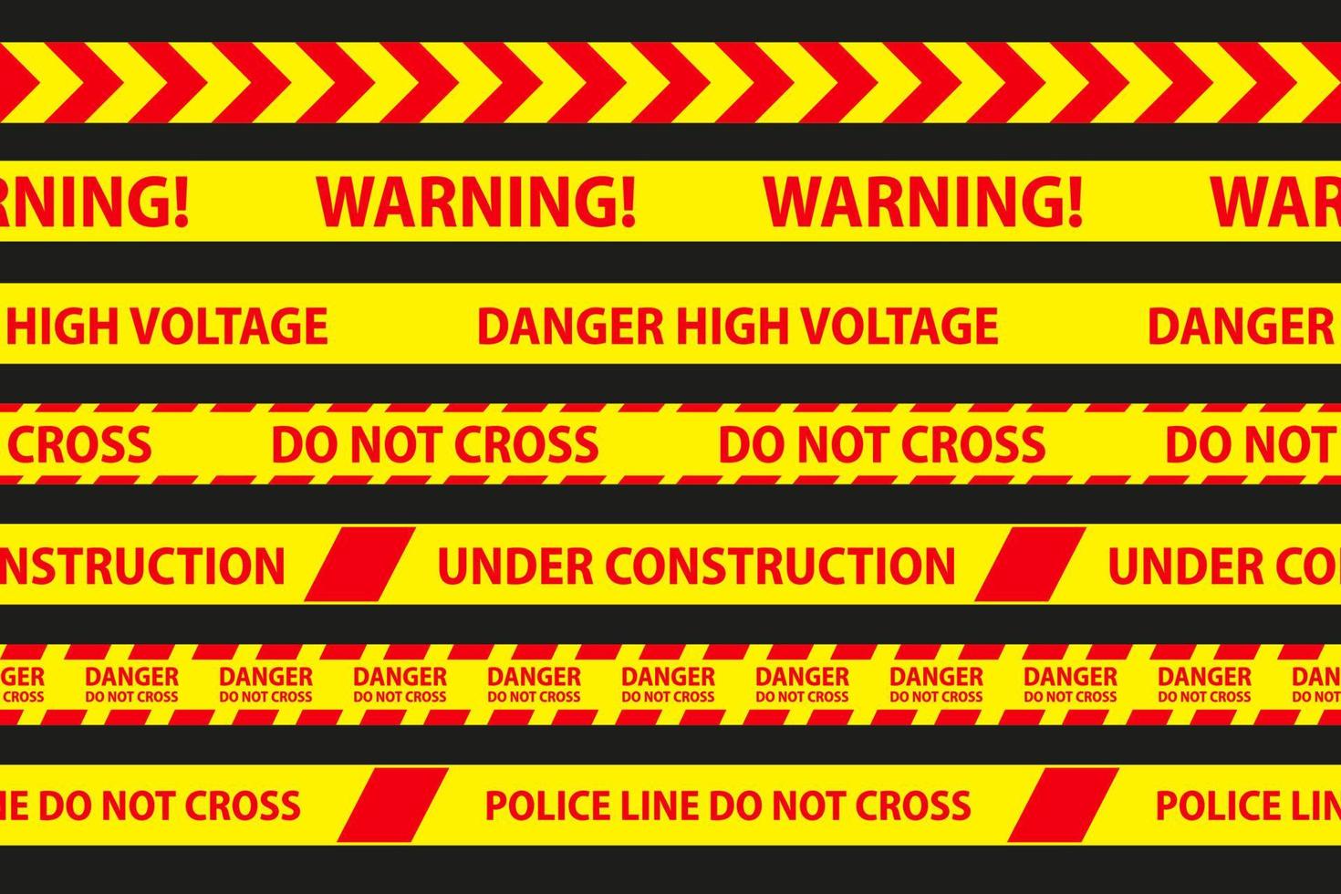 Danger, caution and warning seamless tapes. vector