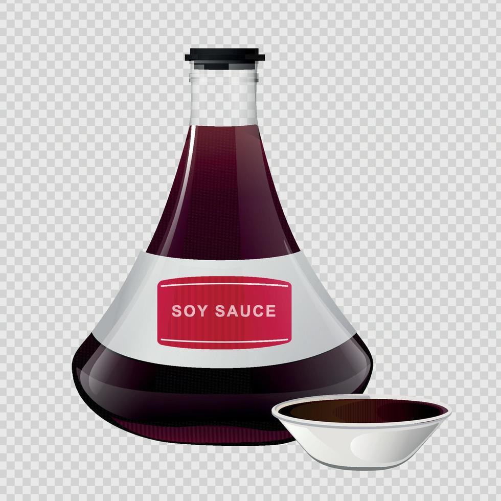 Soy asian sushi sauce in glass bottle. vector
