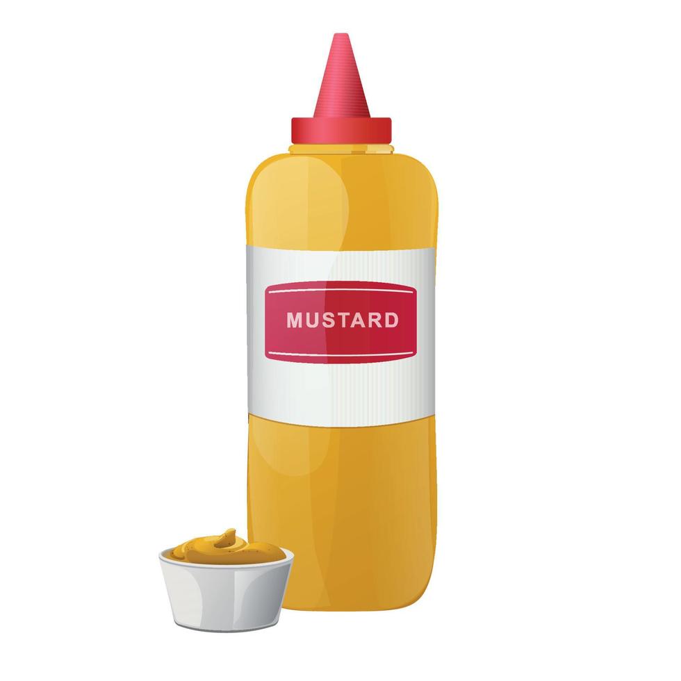 Mustard. Dijon honey sauce cream. Vector design in cartoon style for food branding.