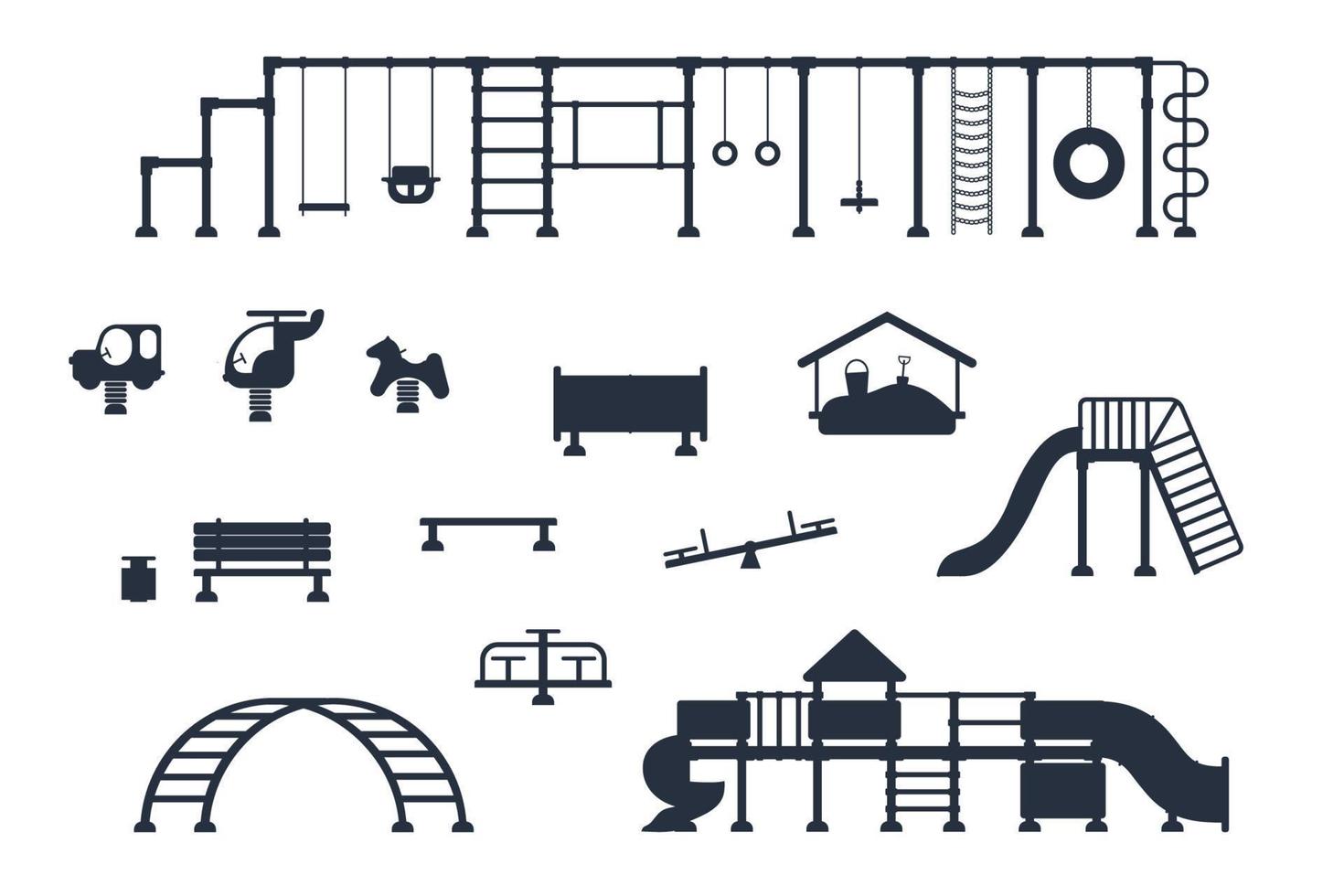 Kids playground. Set of playing equipment elements. City park concept. Vector illustration