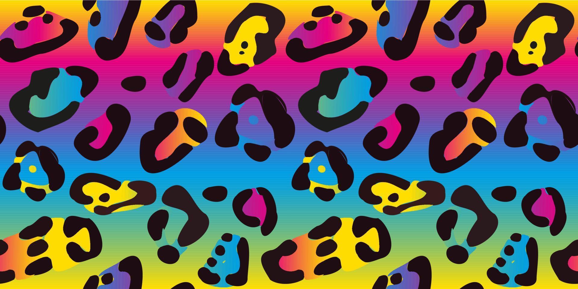 Rainbow leopard seamless pattern. Colorful neon vector background. Gradient wallpaper.