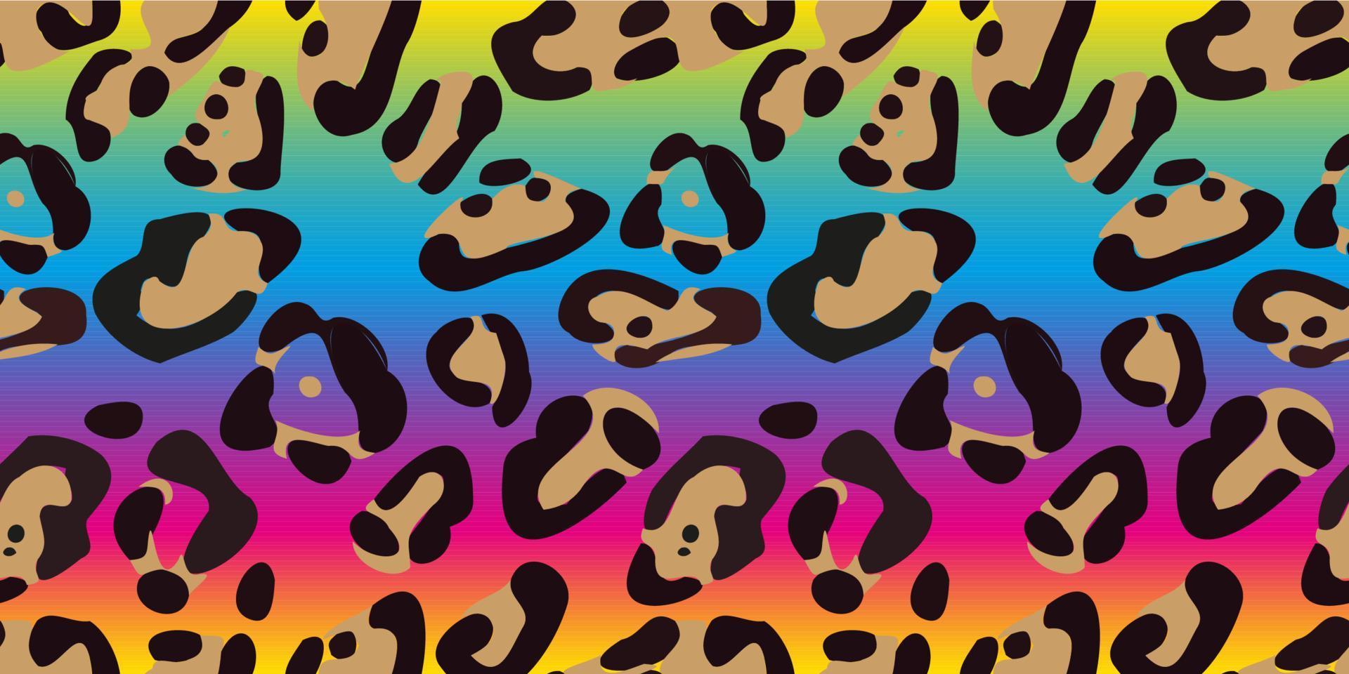 Rainbow leopard seamless pattern. Colorful neon vector background. Gradient wallpaper.