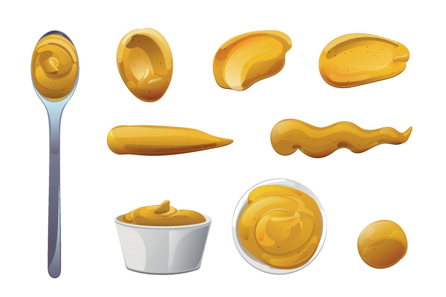 Mustard. Dijon honey sauce cream. Vector design in cartoon style for food branding.
