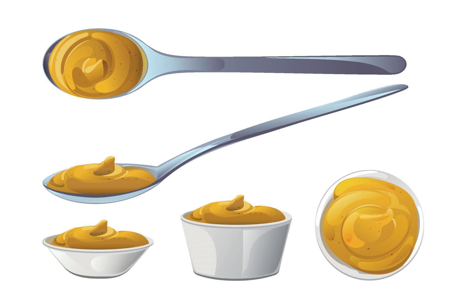 Mustard. Dijon honey sauce cream. Vector design in cartoon style for food branding.