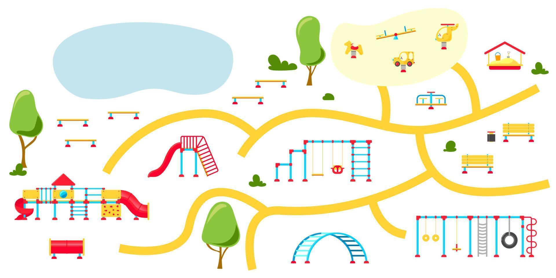 Kids playground. Set of playing equipment elements. City park concept. Vector illustration