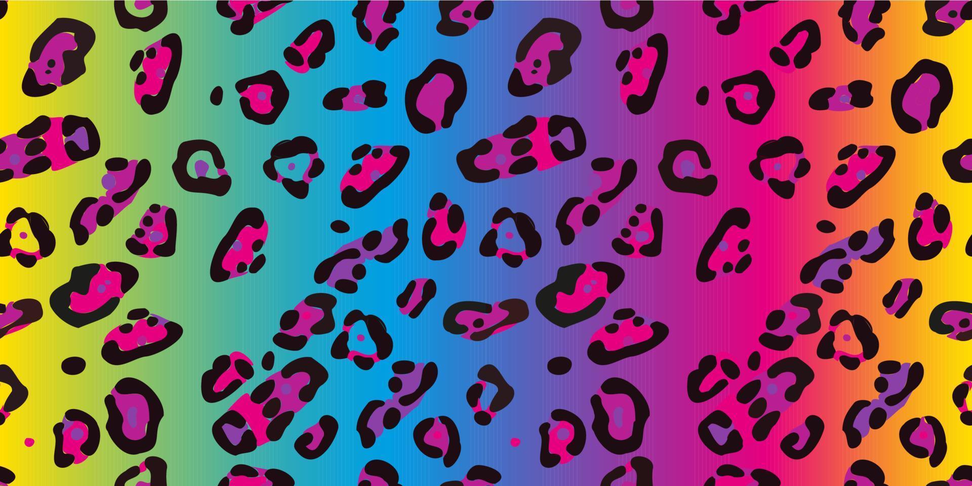 patrón sin costuras de leopardo arco iris. Fondo de vector de neón colorido. fondo de pantalla degradado.