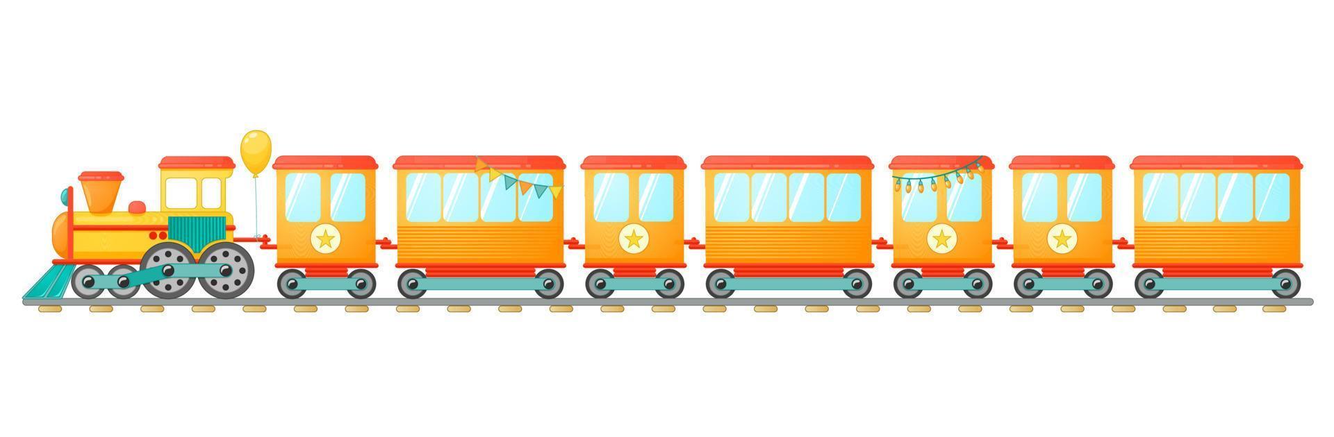 Kids train toy in cartoon style. Vector illustration isolated on white background.