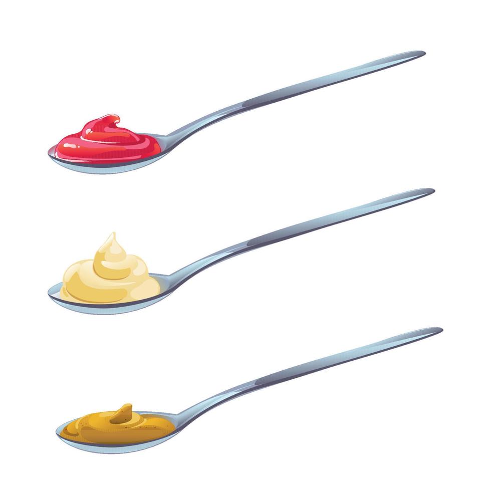 Ketchup, mayonnaise, mustard sauces set. Realistic vector illustration isolated on white background.