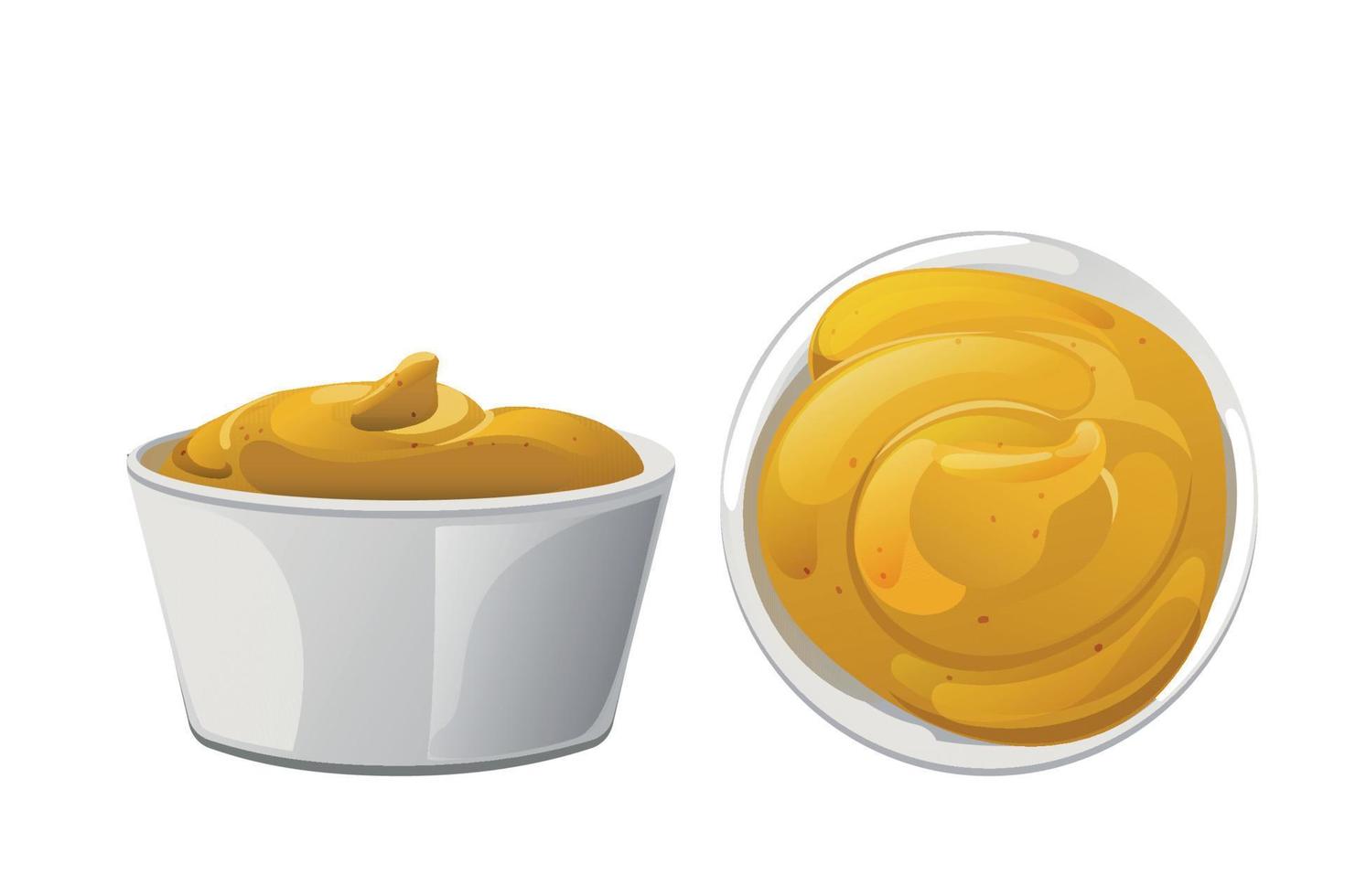 porción de mostaza en el tazón. Crema de salsa de miel dijon. diseño vectorial en estilo de dibujos animados para la marca de alimentos. vector