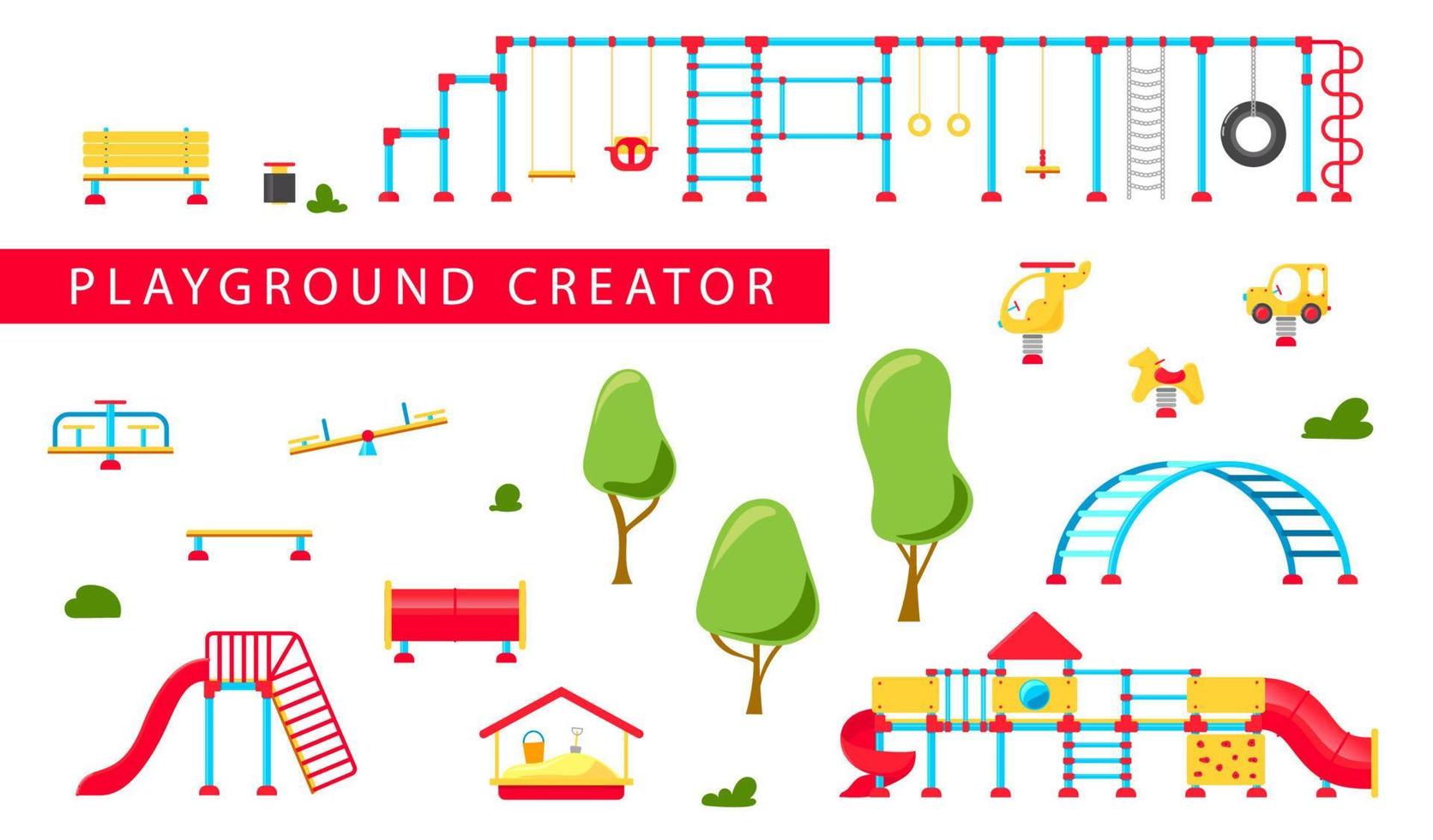 Kids playground. Set of playing equipment elements. City park concept. Vector illustration