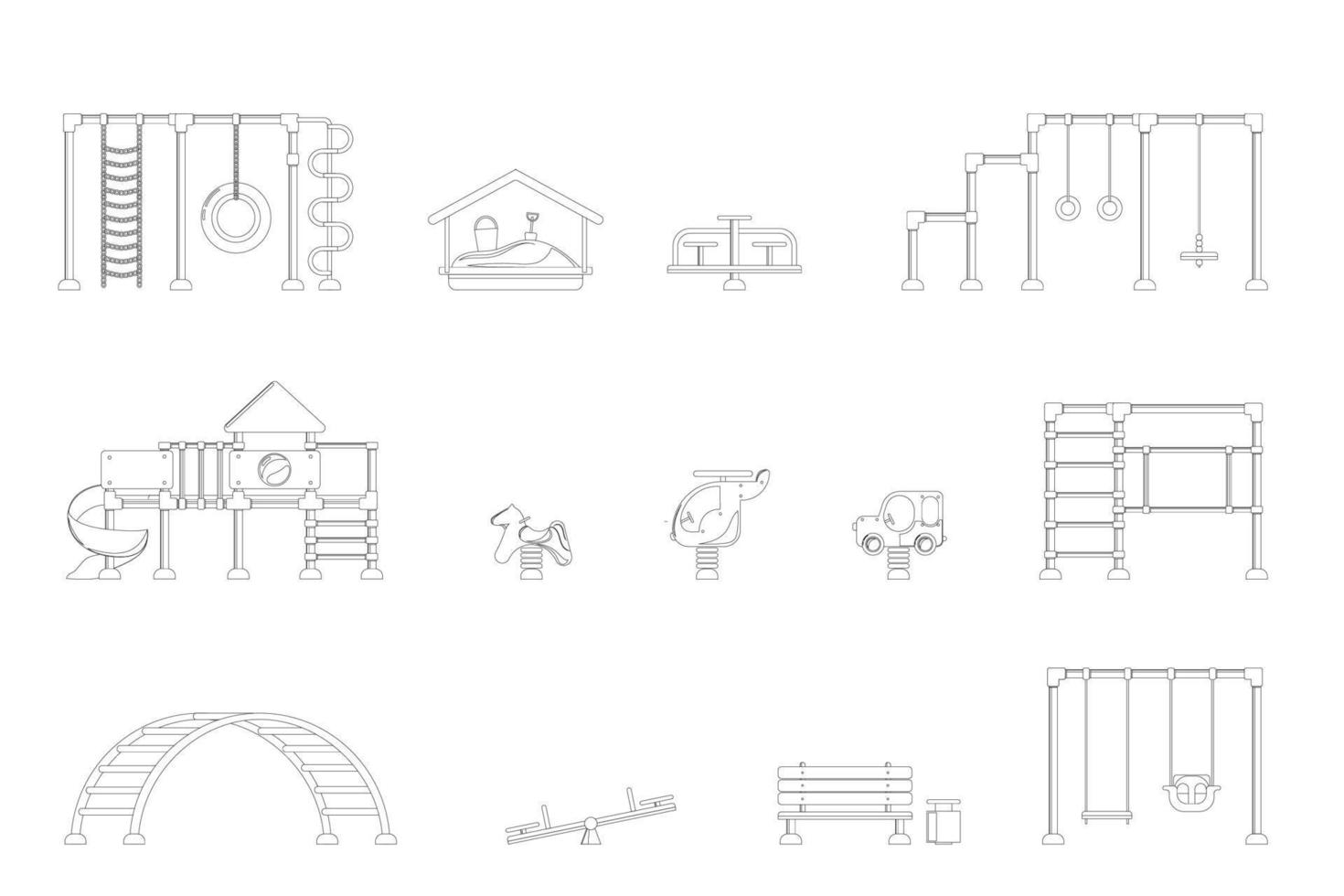 Kids playground. Set of playing equipment elements. City park concept. Vector illustration