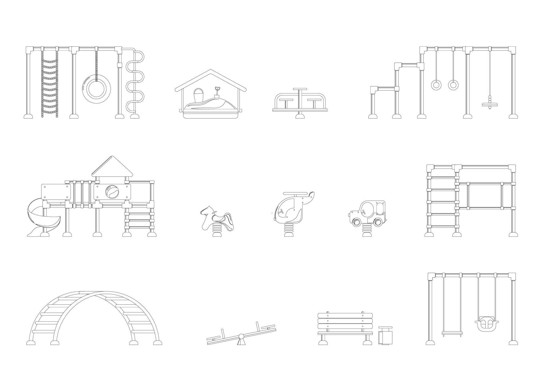 Kids playground. Set of playing equipment elements. City park concept
