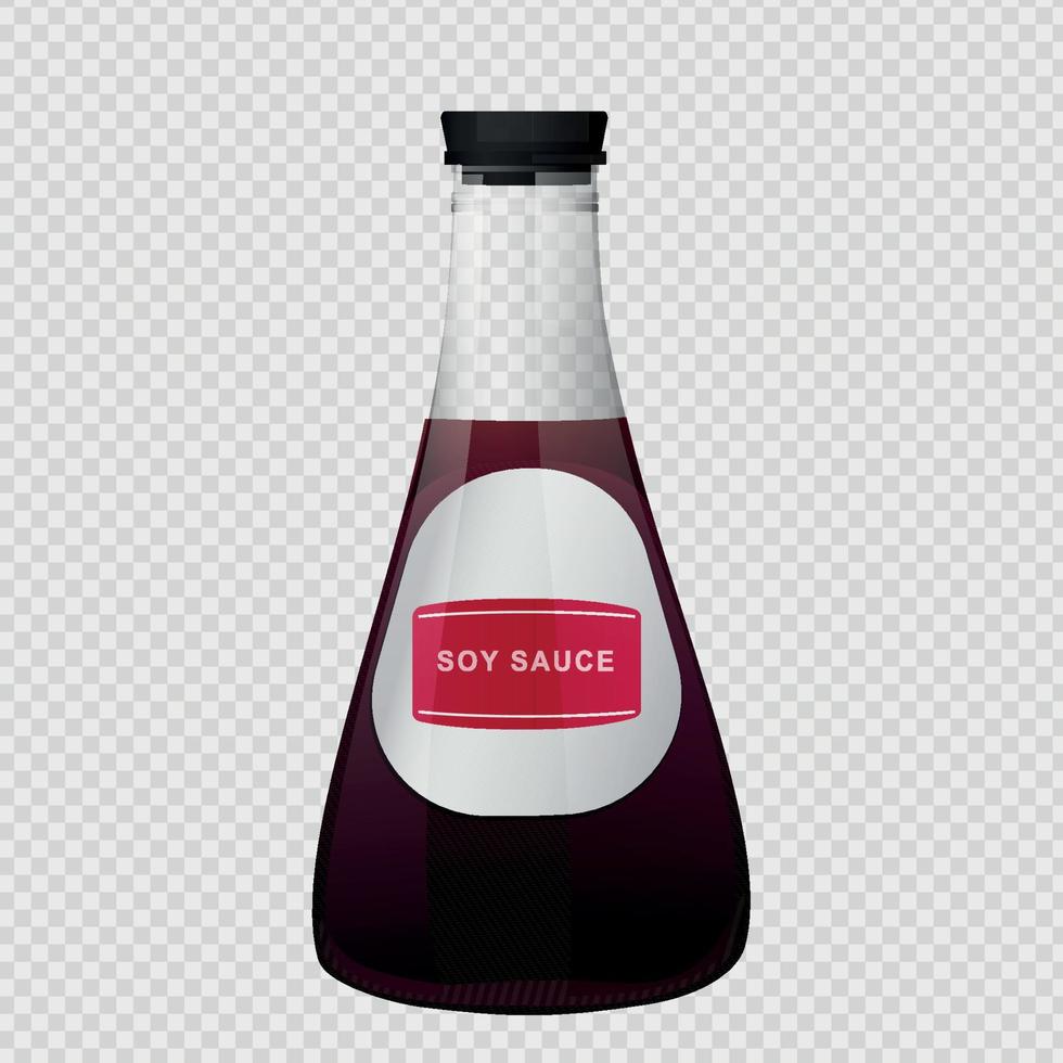 salsa de sushi asiático de soja en botella de vidrio. vector