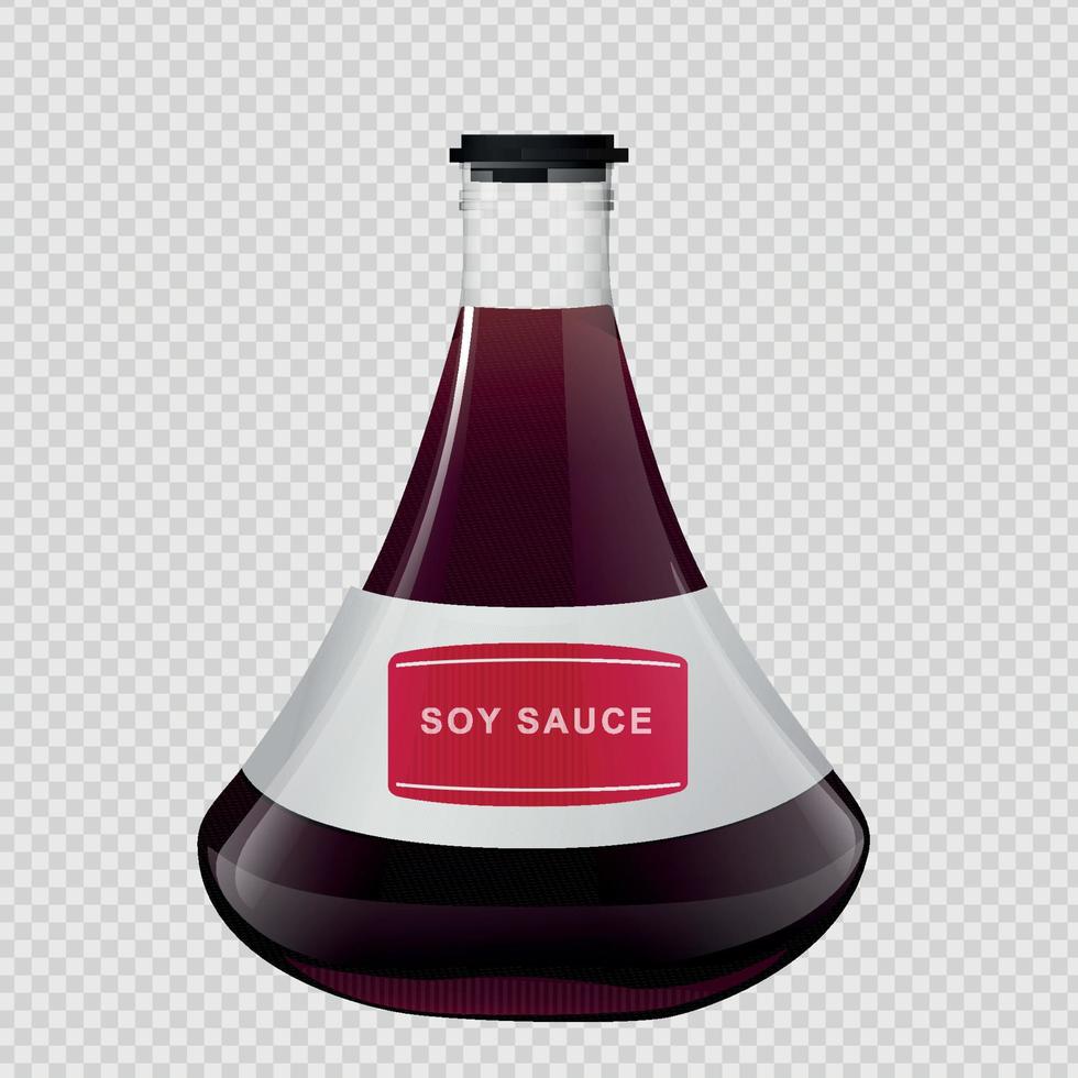 salsa de sushi asiático de soja en botella de vidrio. vector