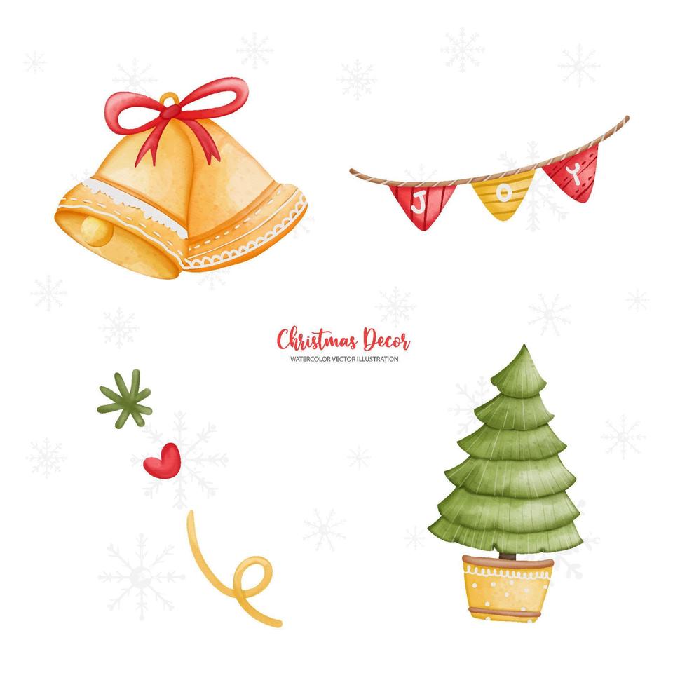 Watercolor Christmas Element, Joy flag, Christmas tree, Watercolor Vector Illustration