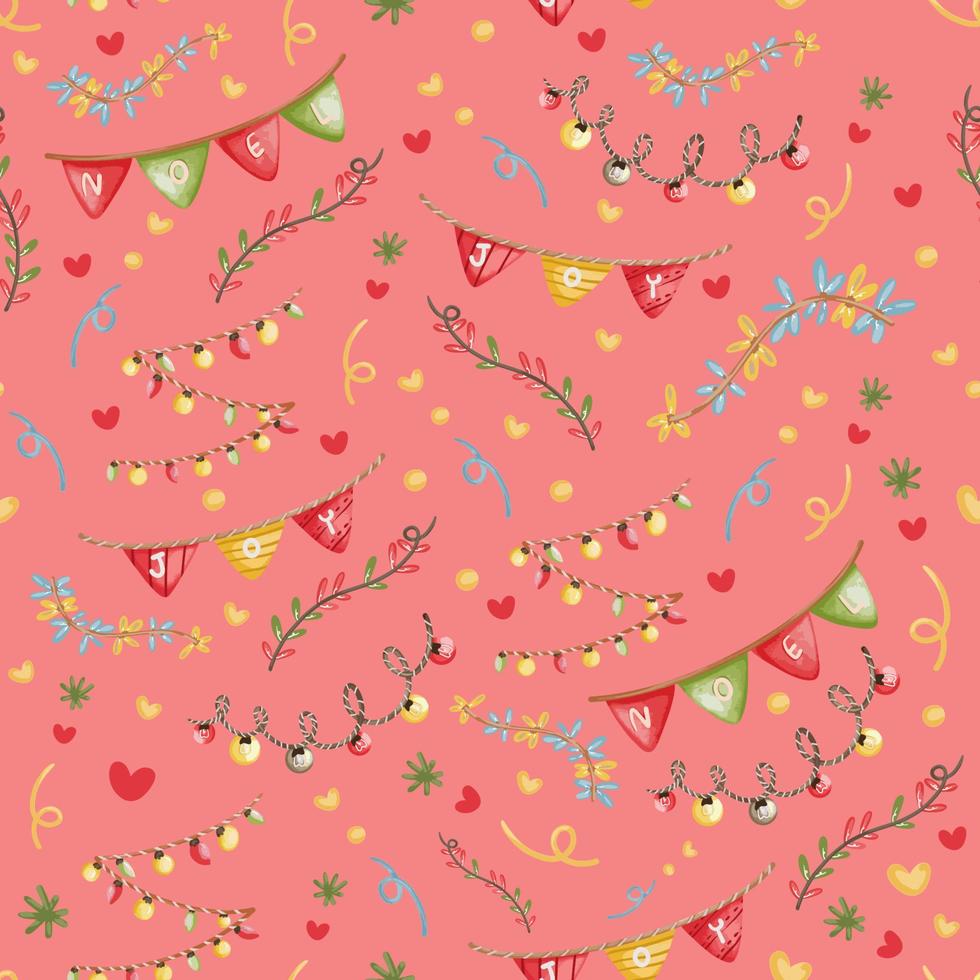 Christmas Decoration Seamless Pattern, Watercolor Vector Illustration Background