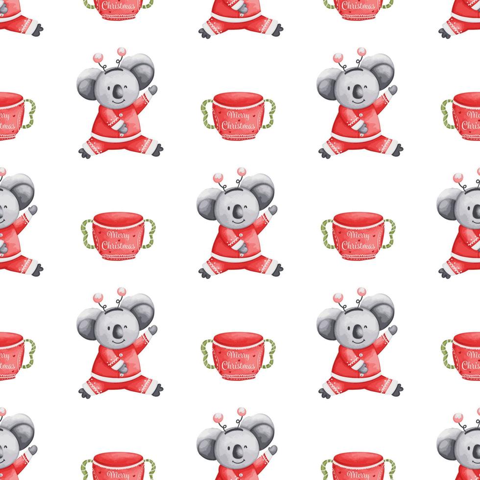 Koala Seamless Pattern Background. Christmas, New Year Illustration Background vector